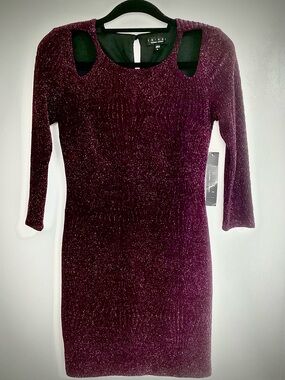 Trixxi Plum Sparkle Cutout Long Sleeve Bodycon Dress